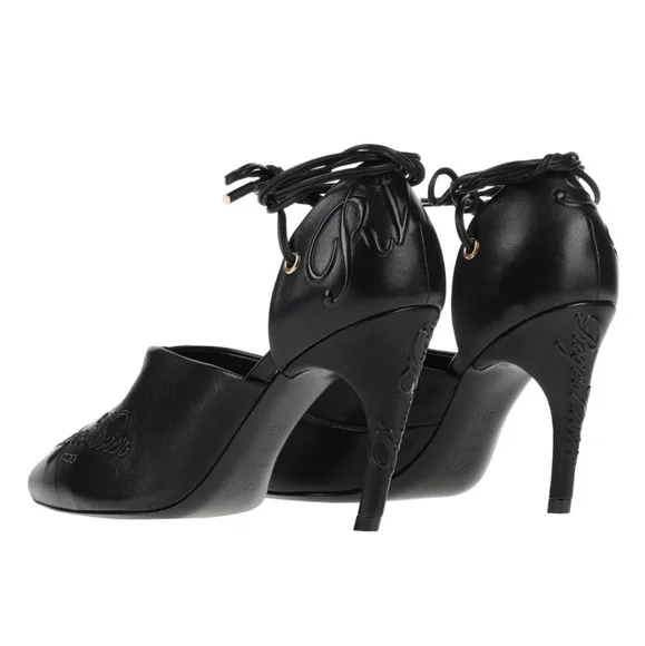 Roger Vivier Logomania Leather Pointed Toe Lace Up Heel Pumps Size 38.5 - Picture 4 of 12